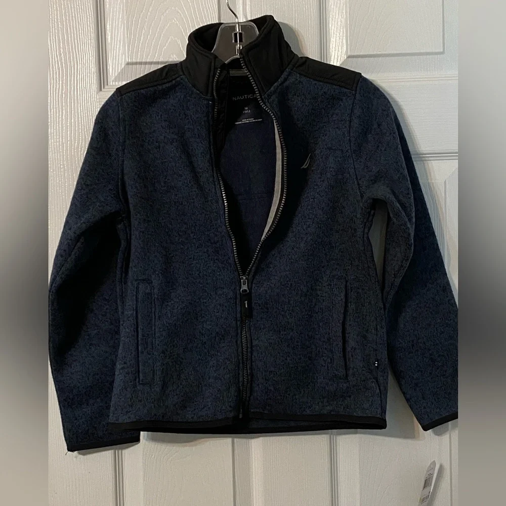 Nautica Boys Size 10-12 Dark Blue Knit Zip up Jacket  pockets